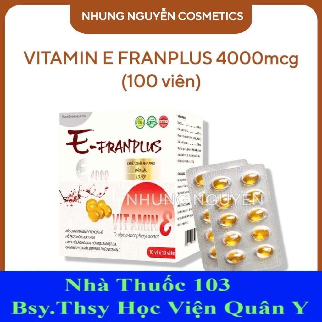 [Hộp 100 Viên-Mẫu Mới] Viên Uống Vitamin E FranPlus 4000mcg Dạng Vỉ 10*10v - Hỗ trợ làm đẹp