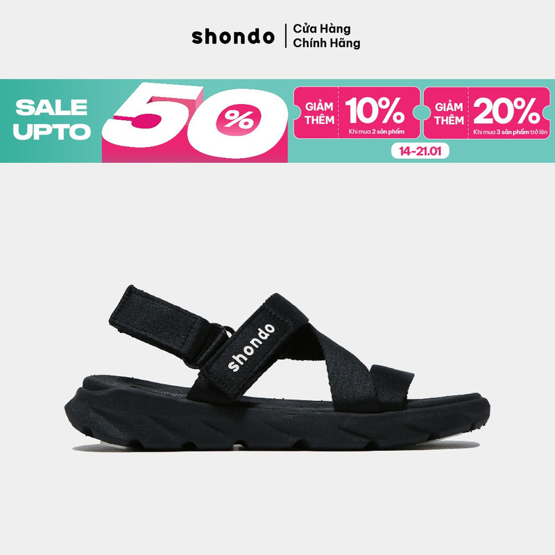 Giày Sandals Nam Nữ Unisex Êm Chân Shondo F6 Sport Đen Full F6S301