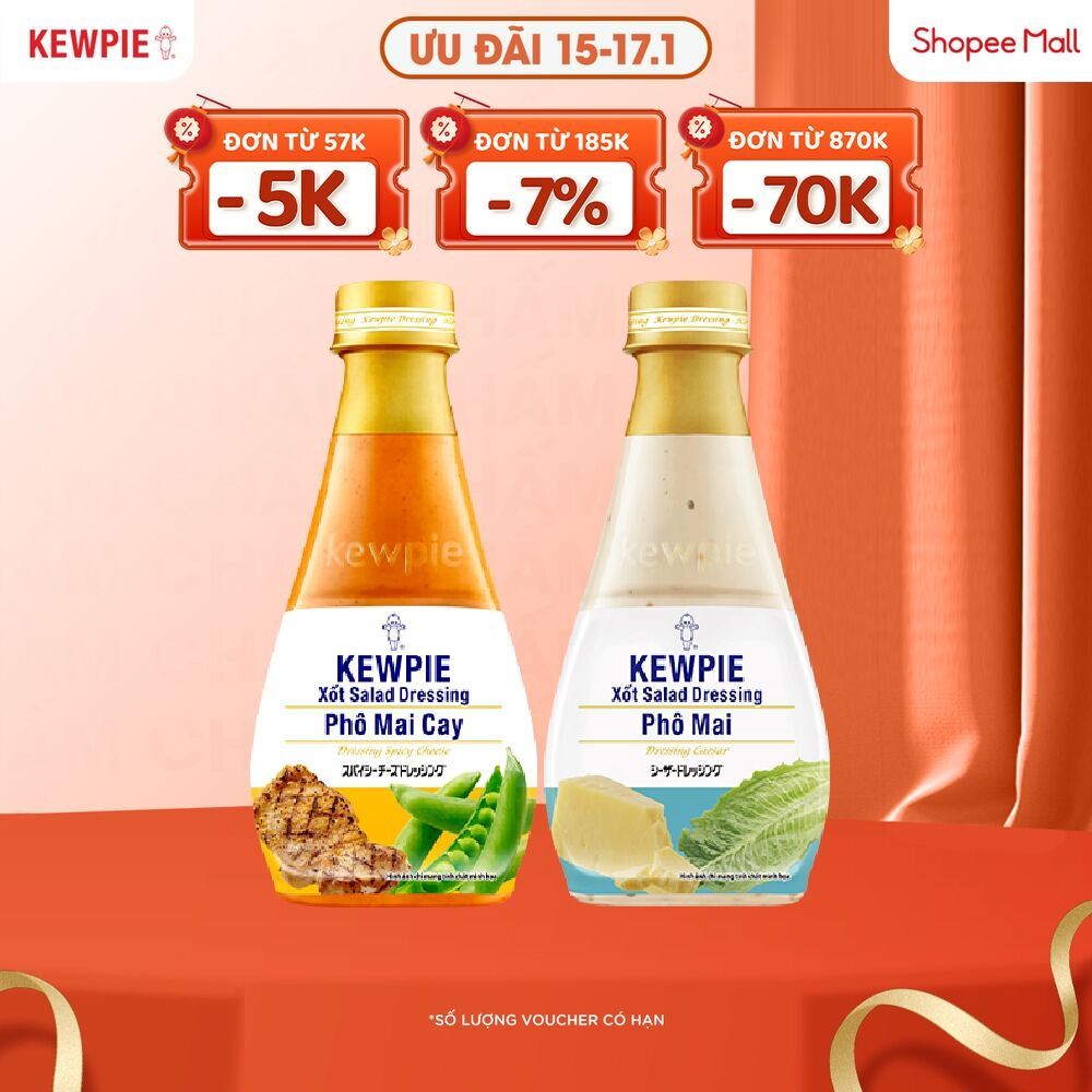 Combo cheese lover Kewpie: Xốt Salad Dressing Phô Mai 210ml & Phô Mai Cay 210ml