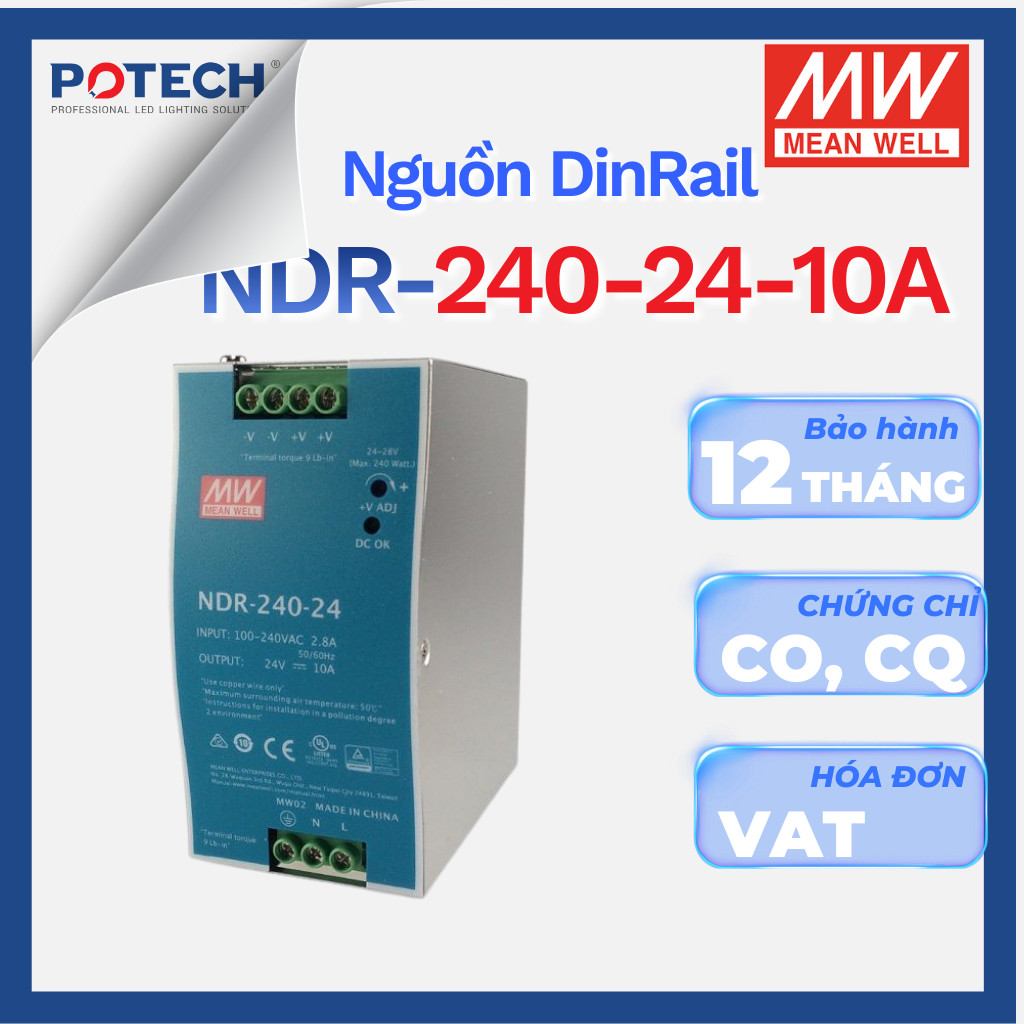 BH 1 NĂM| Bộ nguồn MEANWELL NDR-240-24, NDR-240-48, CHÍNH HÃNG bộ chuyển đổi nguồn Din Rail