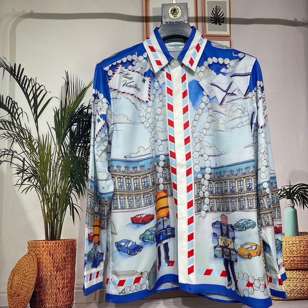 S4AY Casablanca Casa Men's Long Sleeve Shirt3D Digital Printed Hawaiian Shirt for Foreign Trade