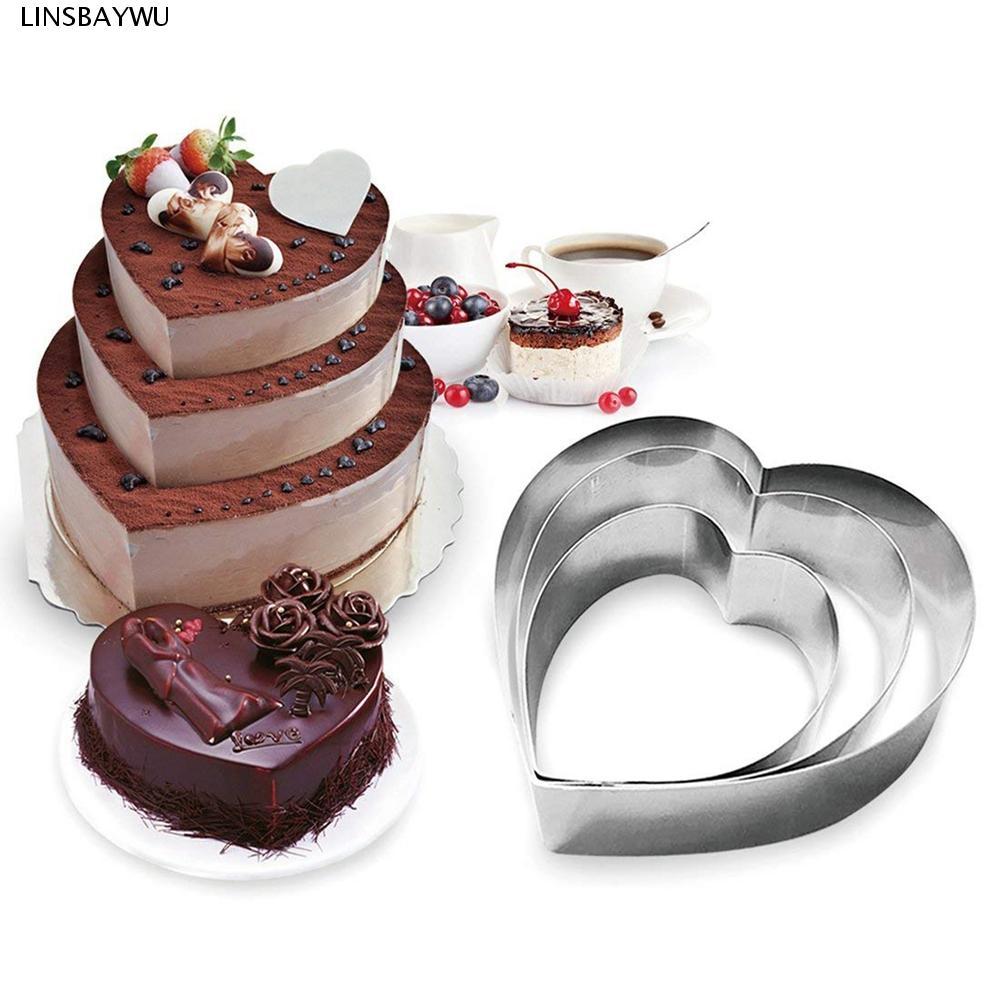 LINSBAYWU Tart Ring Máy Nướng 3 Cái / bộ Dụng Cụ Nướng Bánh Cắt 4 / 6 / 8 Inch DIY Cake Ring Set
