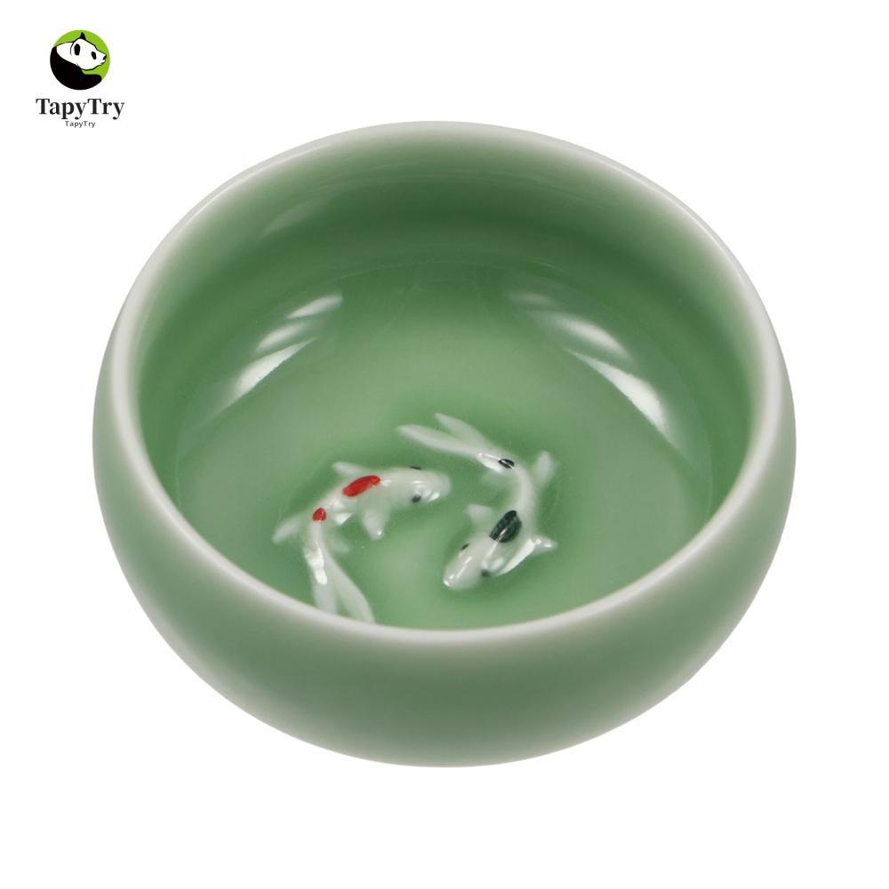 ALISON Golden Fish Celadon Porcelain Teacups, Crackle Kungfu Longquan Tea Cup, Crackle Tea Cup servi