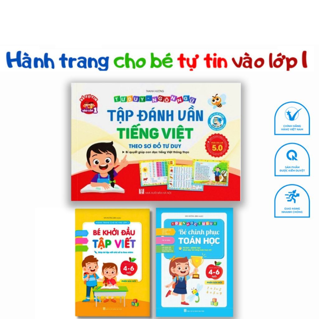 Sách- Bộ 3 Quyển Tập Đánh Vần, Bé Chính Phục Toán Học, Bé Khởi Đầu Tập Viết Hành Trang Vào Lớp 1 Dành Cho Bé Từ 4-6