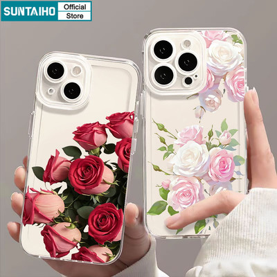 Ốp Điện Thoại Suntaiho Thanh Lịch Lãng Mạn Bó Hoa Hồng Phong Cách Đôi Trong Suốt Mềm Cao Cấp Vỏ Chống Sốc Cho iPhone 11 12 13 14 15 16 17 Pro Max IP 7 8 Plus Iphon X XS XR Xs Max