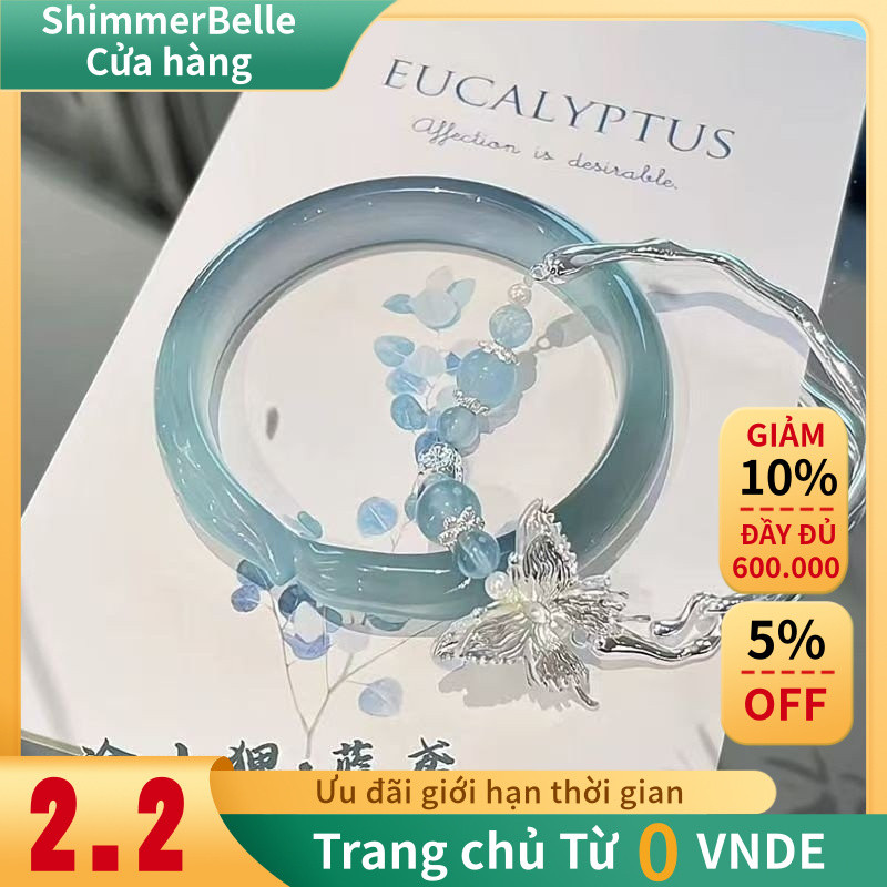✨ShimmerBelle ✨Vòng Tay Cáo Băng Xanh & Bướm Aquamarine - Phong Cách Trung Hoa Mới, Xếp Chồng Thoáng Mát Cô Gái Người Bạn​​ Quà Tặng Tiếp Liệu ​​Trang Trí Cổ Tay​​ Vòng Tay Phong Cách Trung Hoa Sắc Hình Bướm Thời Trang quà tặng bạn gái mới​​ Phong Cách Hà