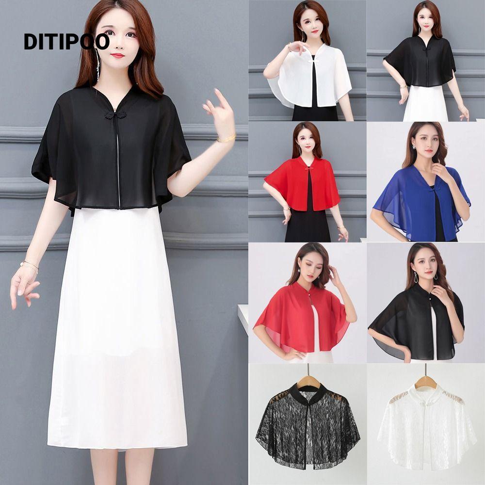 Khăn choàng voan DITIPOO, Khăn choàng vải tuyn ngắn thoáng khí, Áo choàng nữ nhiều màu Áo nữ