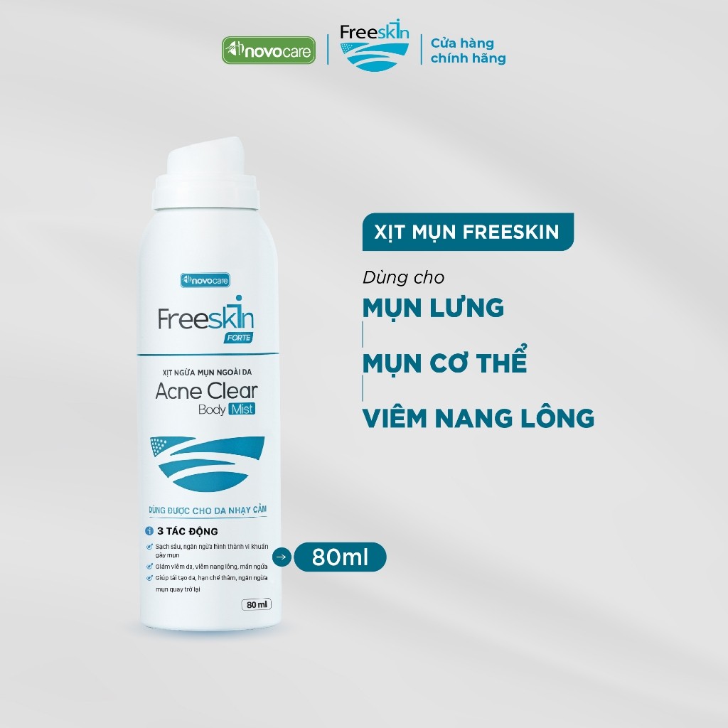 Xịt mụn lưng, sữa tắm - Freeskin Forte hỗ trợ giảm mụn, mờ thâm, dưỡng sáng sau mụn 80ml 250ml