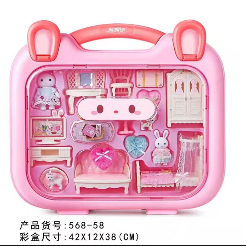 Yasini Venetian Thỏ Nhà Vali Thỏ Thỏ Phòng Ngủ Giường Bàn Bé Gái Nhà Chơi Trẻ Em Đồ Chơi