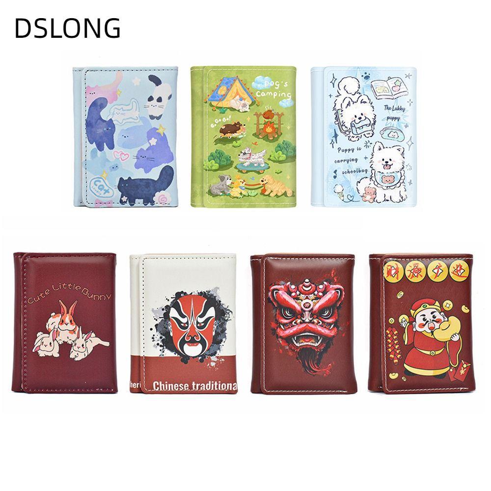 DSLONG 3 Gấp Ví, 1 Photo Bits 1 Khe Cắm Tiền Giấy Ví Gấp Ngắn, Da Hoạt Hình 7 Khe Cắm Thẻ Tiền Xu Ví