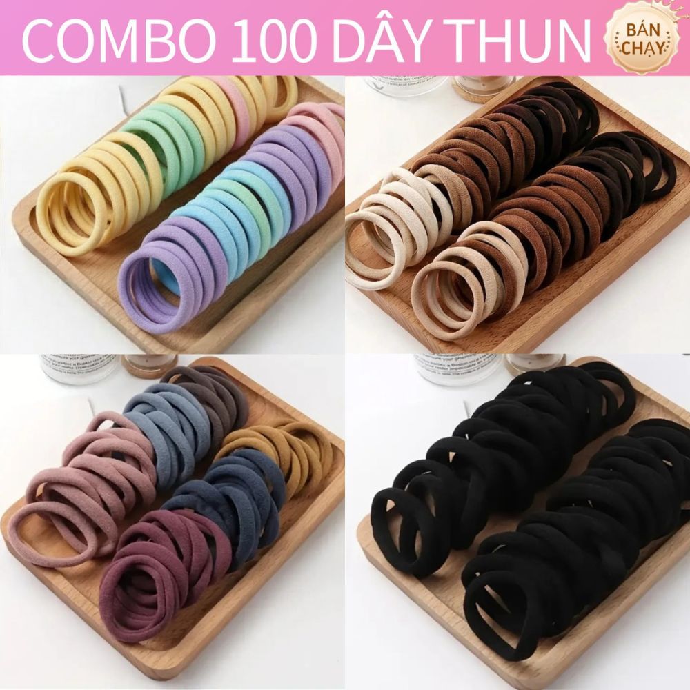 Combo 100 Dây Buộc Tóc Nữ Dây Buộc Tóc Basic Nhiều Màu Không đường Nối Siêu Co Giãn Bền Dây Chun Buộ
