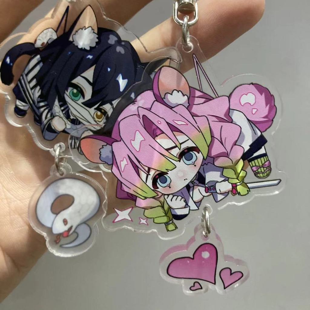Iguro Obanai Anime Keychain Women Kanroji Mitsuri Acrylic Key Chain Man Key Ring Pendant Ornament Ac