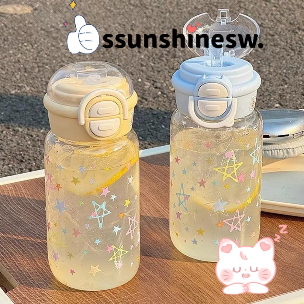 SSUNSHINESW Star Water Bottle, Cốc nước PC trong suốt 500ML, Vỏ bật lên chống rò rỉ Kawaii Chai uống