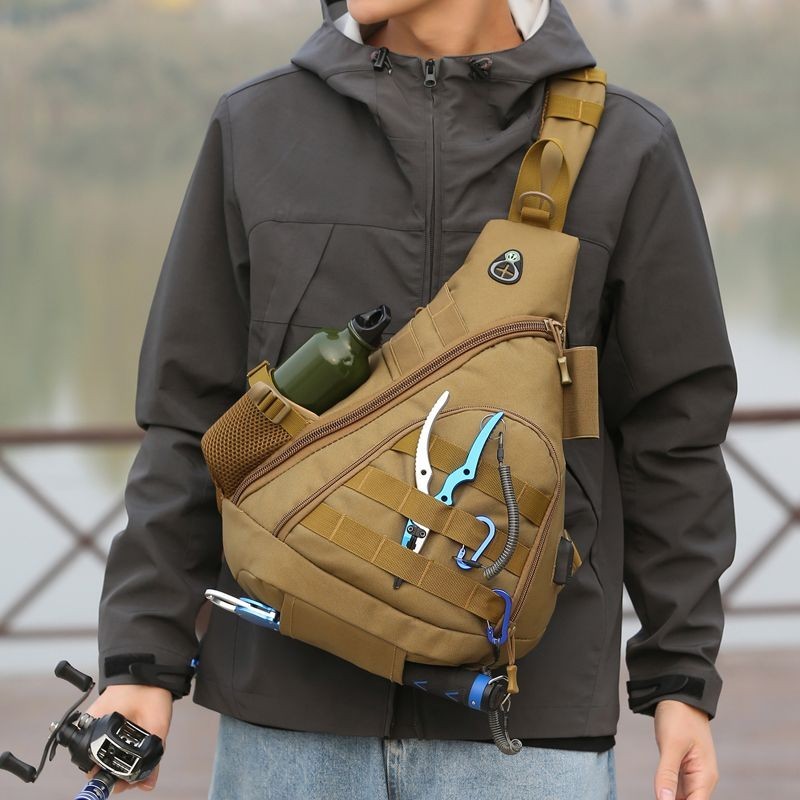 Túi Câu Cá Ngoài Trời Chống Nước Túi Messenger Nam Đa Năng Lure Túi Dung Tích Lớn Ngực Túi Thời Trang Một Lỗ Ba Lô 03.01