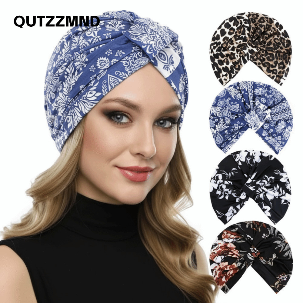 Hijab và mũ chemo co giãn, xếp ly bohemian họa tiết hoa - Phù hợp với style Hồi giáo và thời trang Ấ