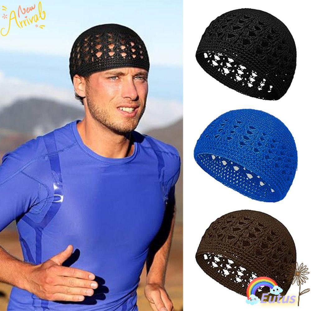 Mũ Beanie và Kufi cotton màu trơn, có độ đàn hồi, mão đầu lâu hand-knitted