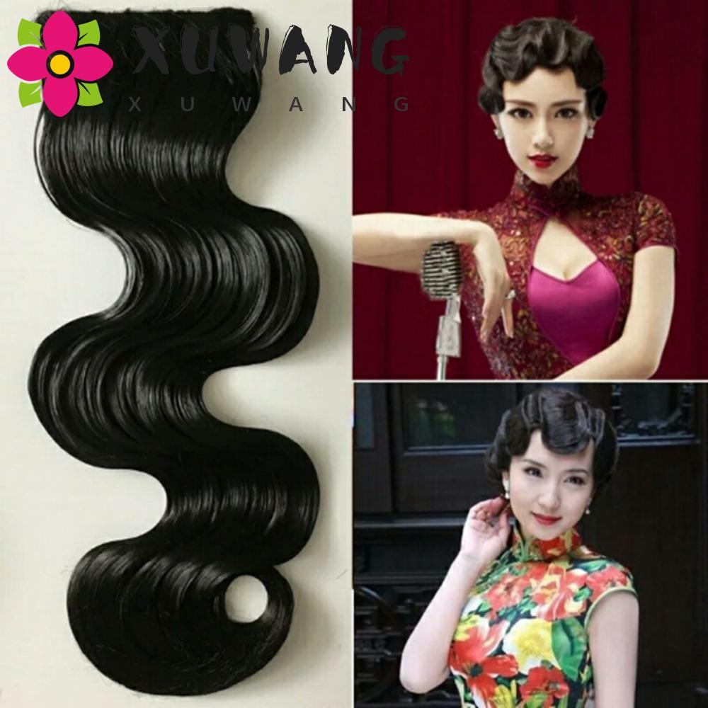 Xu Wang Áo Hanfu Màu Đen Sóng, Mũ Đội Đầu Giả Xiuhè Sườn Xám và Tóc Xoăn Thời Minh Quốc