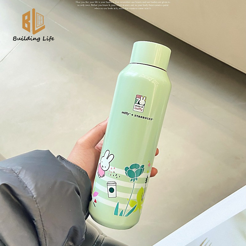 Starbucks Cup Đồng thương hiệu Miffy Rabbit Mint Green Thermos Cup 500ml - Chai cách nhiệt miệng nhỏ