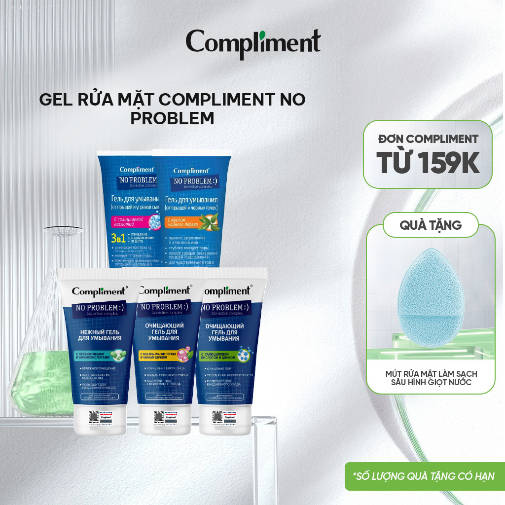 Gel rửa mặt BHA Compliment No Problem làm sạch sâu, giảm viêm, giảm mụn 200ml