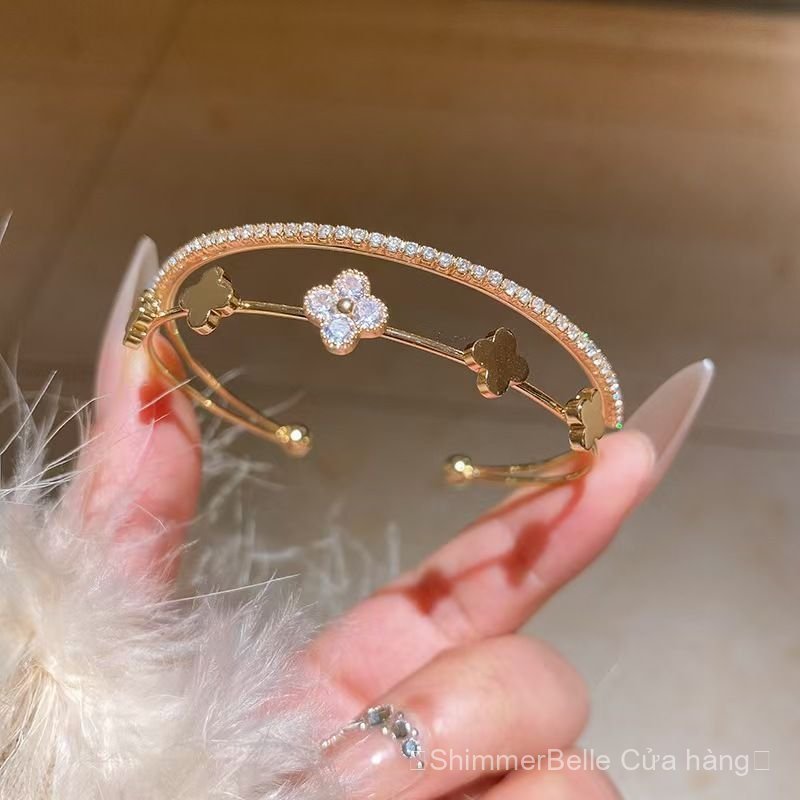 Vòng Tay Two-Layer Zircon Phong Cách Mới, Hoa Two-Layer, Ánh Sáng Sang Trọng, Thích Hợp Cho Nữ Cao C