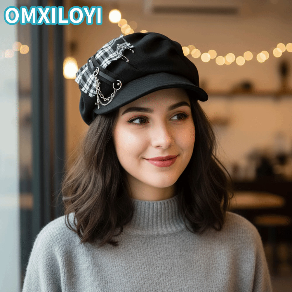 OMXILOYI Mũ nồi Harajuku, Mũ Gothic Gothic Gothic Gothic mát mẻ, Xu hướng mặc thường ngày Spice Cros