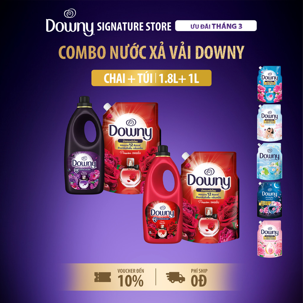 [LIVE] Combo 1 Nước Xả Vải Downy Đam Mê/Huyền Bí Chai 1.8L + 1 Nước Xả Vải Downy Túi 1L