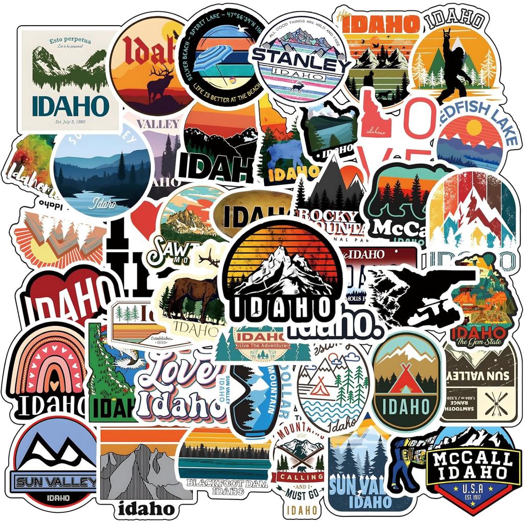 Idaho Tiểu Bang Dán 60 Đề Can Du Lịch Thẩm Mỹ Chống Thấm Nước Vinyl Gói Dán Cho Bình Nước Laptop Điệ