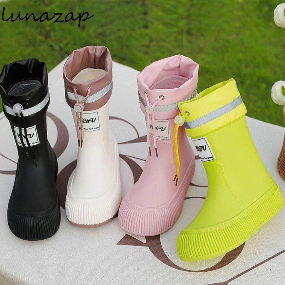 Lunazap Giày Đi Mưa Nữ, Giày Mưa Hoạt Hình Chống Trơn Trượt, Dây Rút Thời Trang Đế Dày Dạo Phố Calf Galoshes Nữ