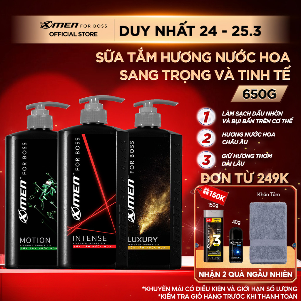 Sữa Tắm Nam XMen for Boss 650g Hương Nước Hoa Châu Âu Sang Trọng Lịch Lãm