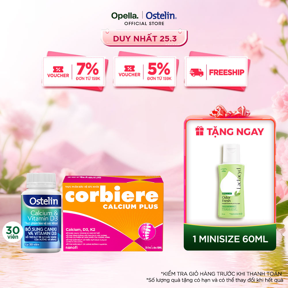 Ostelin Viên Uống Hỗ Trợ Bổ Sung Calcium & Vitamin D3 30 viên + Thực phẩm bảo vệ sức khỏe Corbiere C