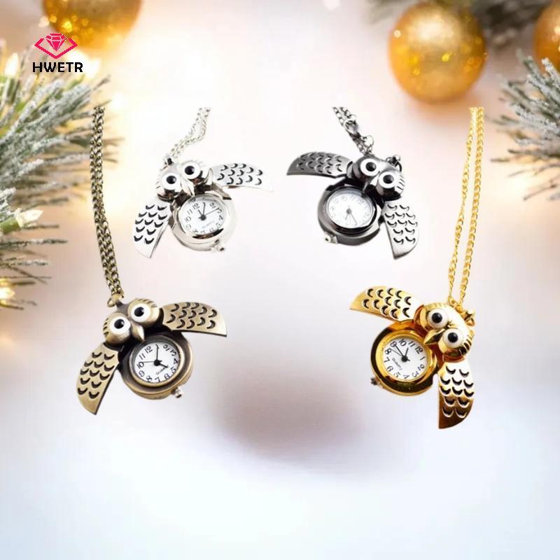 HWETR Thời Trang Vintage Nam Nữ Hợp Kim Retro Hình Cú Clo Mặt Dây Chuyền Dài Nelace Dây Xích Đồng Hồ Quà Tặng Sinh Nhật