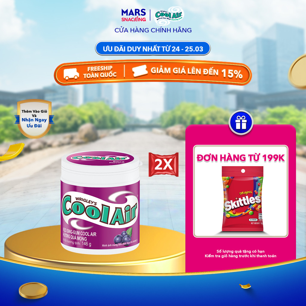 Combo 2 hũ Kẹo sing-gum Cool Air hương quả mọng hũ 90 viên