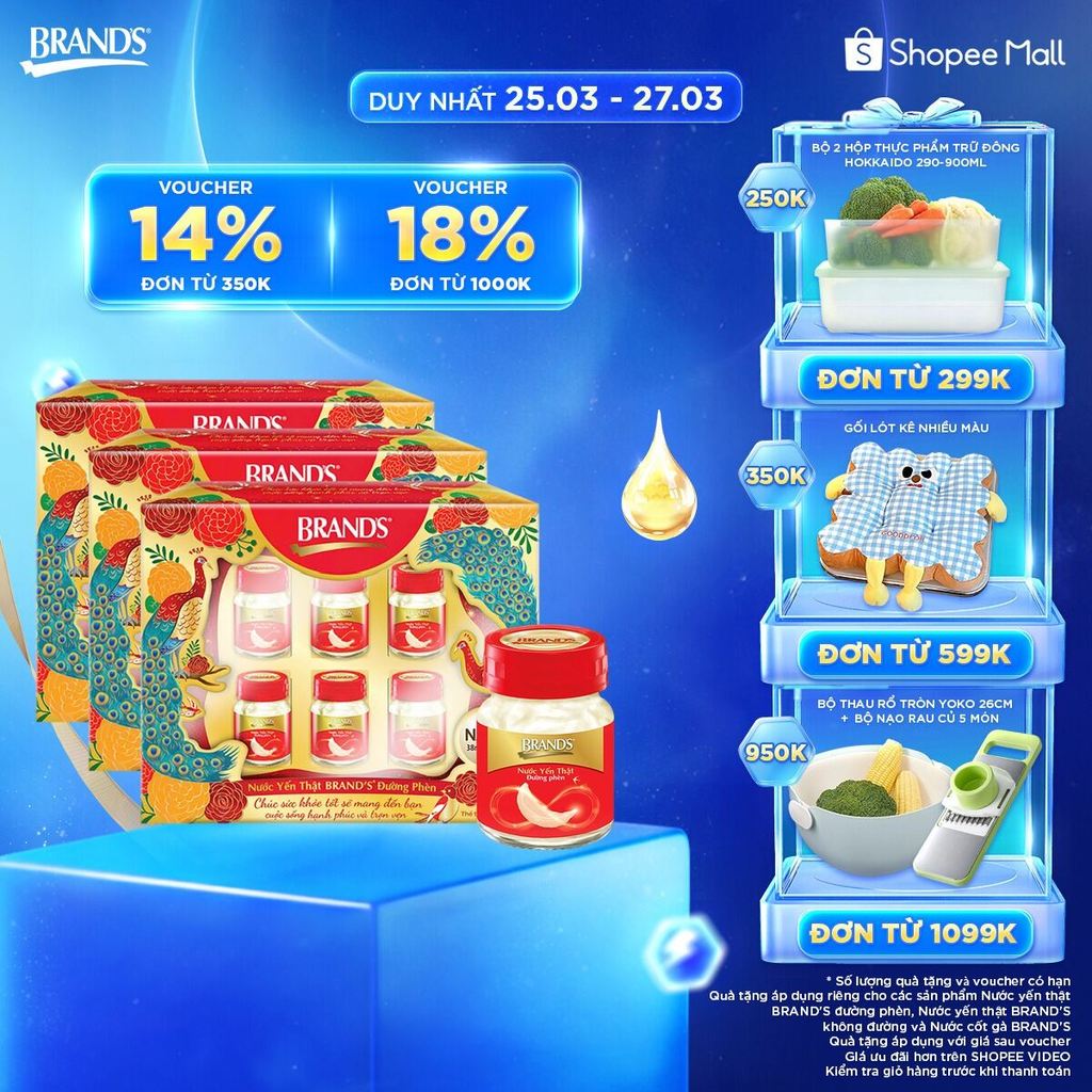 Combo 3 Hộp quà nước yến BRAND'S đường phèn (42ml x 18 hũ)