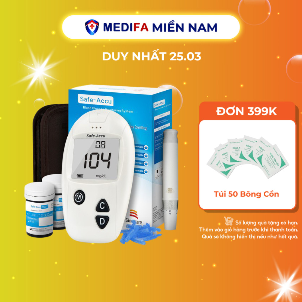 [TRỌN BỘ] Máy Đo Đường Huyết Sinocare Safe-Accu Chính Hãng, Bảo Hành Trọn Đời, Kèm Bút Chích Máu, 25 Que & 25 Kim