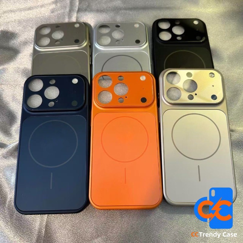 Vỏ sang trọng cho iPhone 15 Vỏ 17 Pro Max 16 14 13 11 Pro Max Vỏ điện thoại từ tính Titan bạc