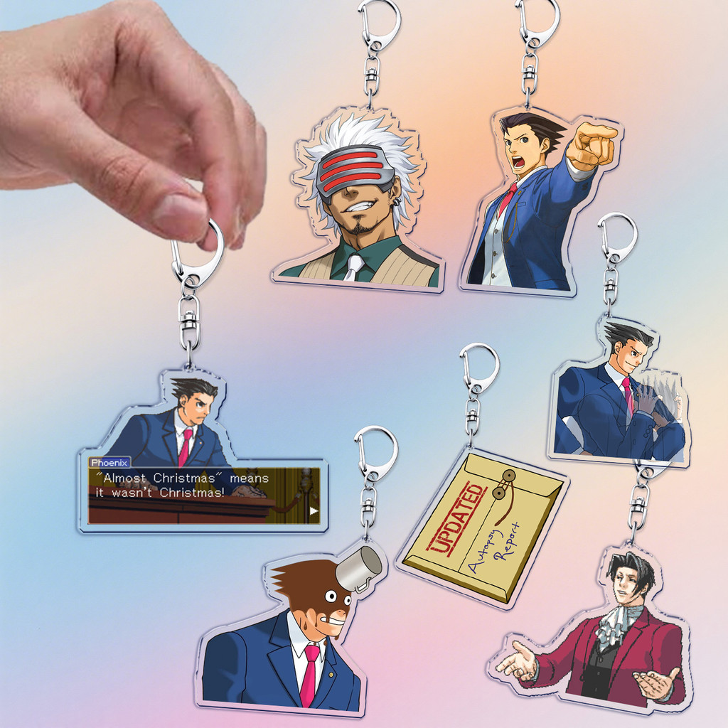 Classic Anime Keychain Accessories Bag Charms Phoenix Wright Miles Edgeworth Objection Keyrings Jewe
