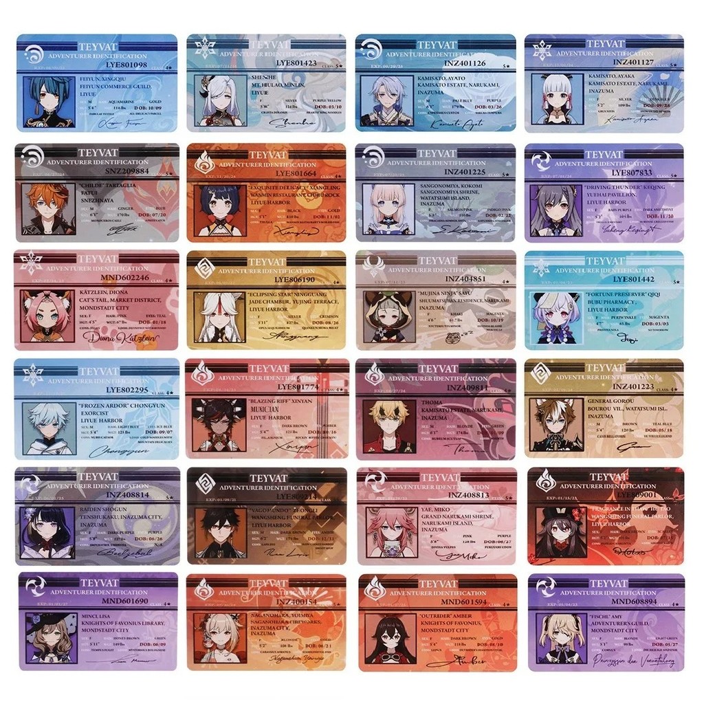 Thẻ Tên Nhân Vật Genshin Impact ID Card Raiden Shogun Hutao Zhongli Ayaka Nhựa PVC Bền Đẹp Quà Tặng 