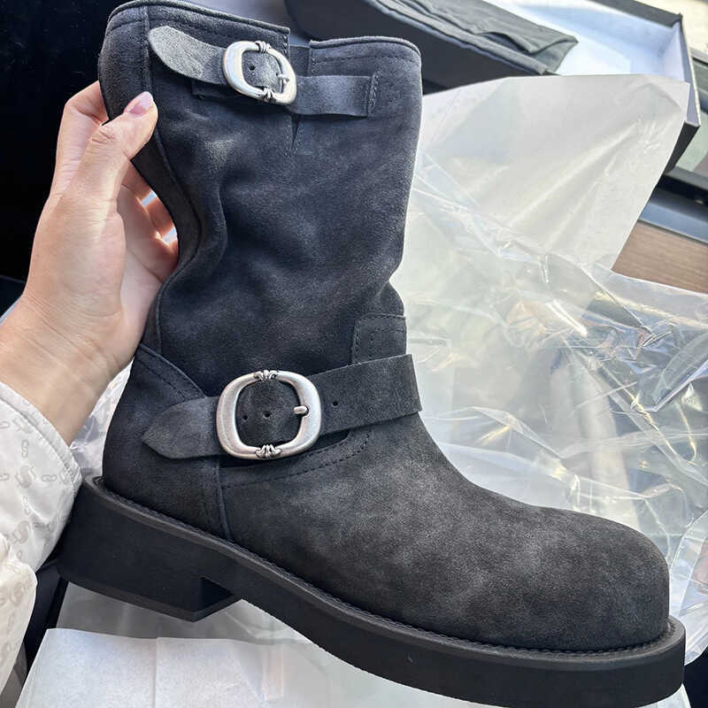 Sheepskin Version~Genuine leather round-toe thick-soled Martin boots, western cowboy boots for women