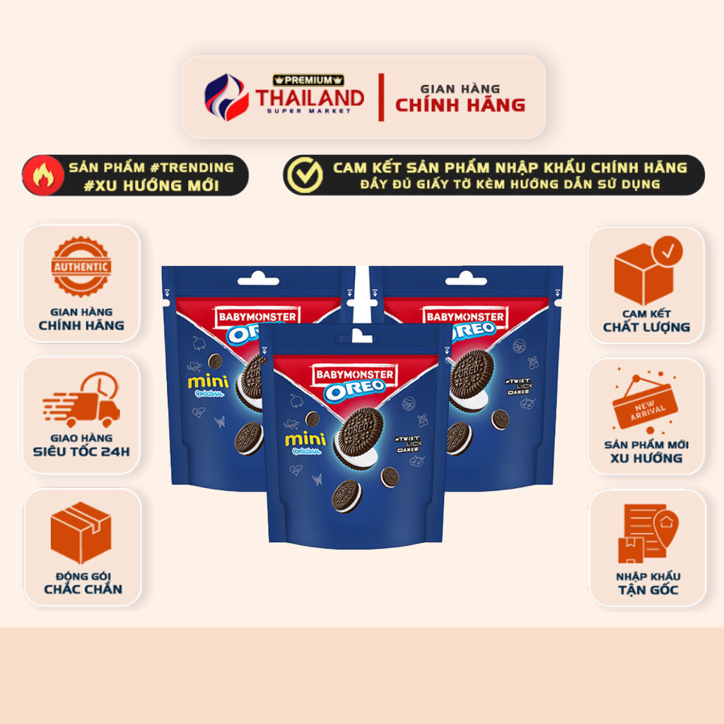 [COMBO 3 BỊCH] Bánh Quy Oreo BabyMonster Mini Kem Vani 58.4g – Phiên Bản Giới Hạn