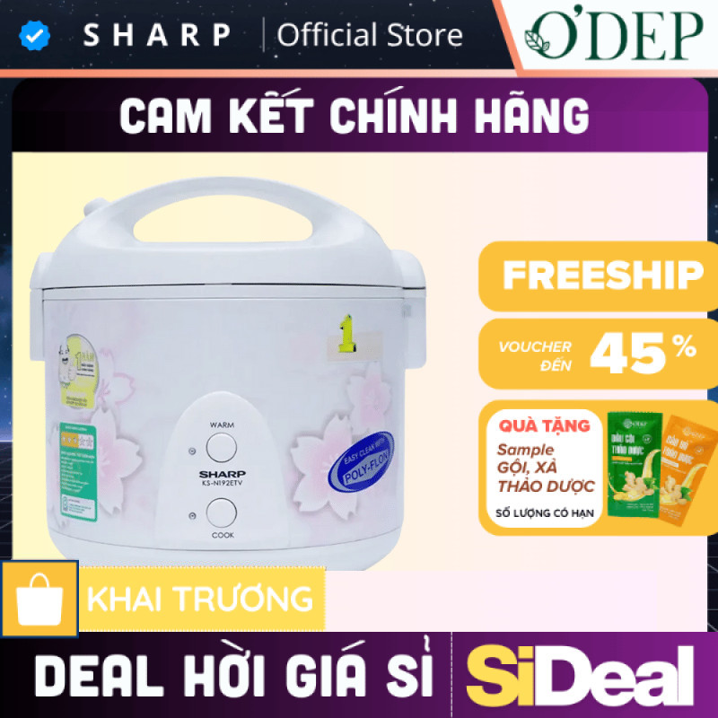 Nồi cơm điện Sharp 1.8L nắp gài Chính hãng, Sản xuất Thái Lan công nghệ nấu 2D KS-N192ETV - SIDEAL S