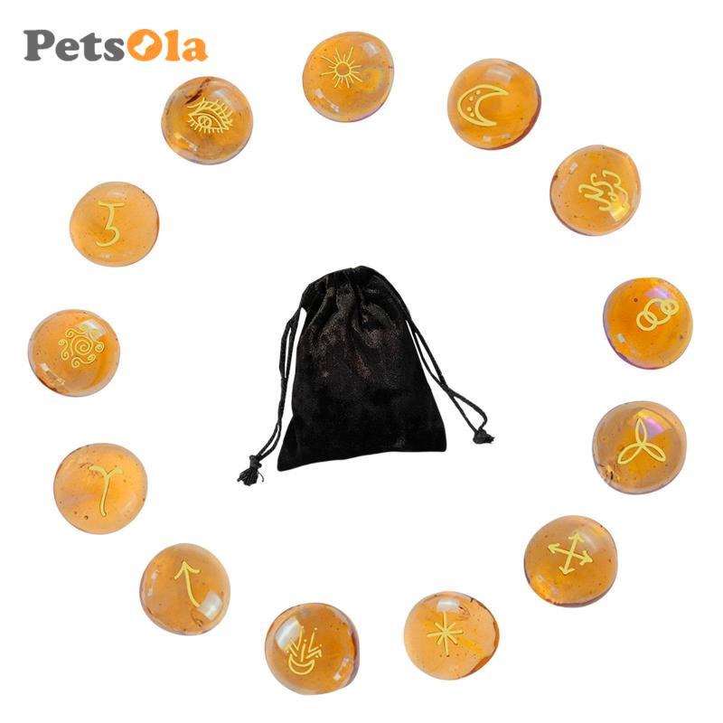 13x Runes Set Công cụ giải phẫu Túi dây rút Thủy tinh Runes Món quà phù thủy