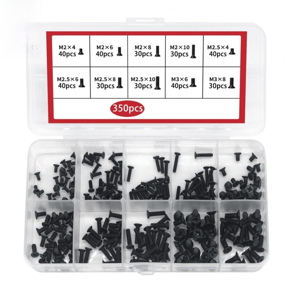 【TOYBOX】Sunken Head 350pcs Black Screws M2 M2.5 For M3 KM Assortment for Mechanical Jobs