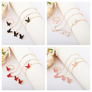 Trang sức nữ họa tiết bướm gồm dây chuyền, khuyên tai, nhẫn và vòng tay – Quà tặng