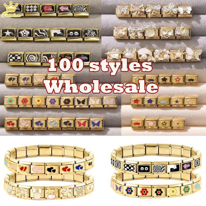 New Vintage Golden Charm Black Cat Love Heart Moon Italian Charm Links Fit 9MM Stainless Steel Bracelet DIY Making Jewelrys