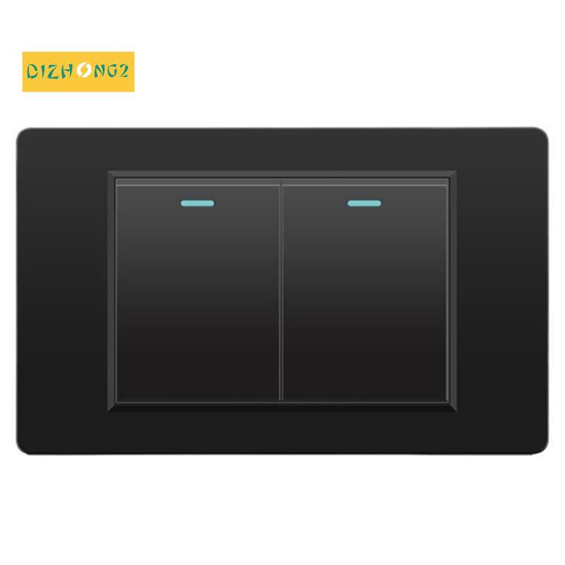 Công tắc điện tường màu đen Công tắc đèn 2 Gang 2 chiều 118mmx72mm Bảng điều khiển kính cường lực Nú