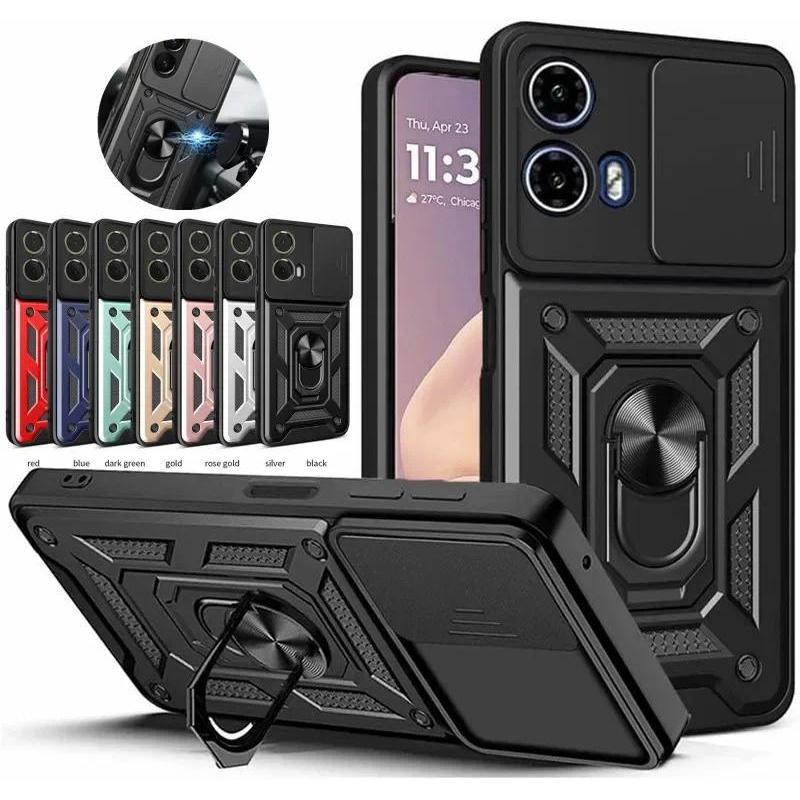 Vỏ Giáp Cho Motorola Moto G05 G15 G75 G35 G55 G85 5G Bao Vòng Từ Đứng Giá Đỡ Coque Shell Fundas