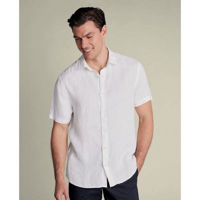 CHARLES TYRWHITT - Áo sơ mi nam cổ bẻ tay ngắn Pure Linen_CSH0018-WHT