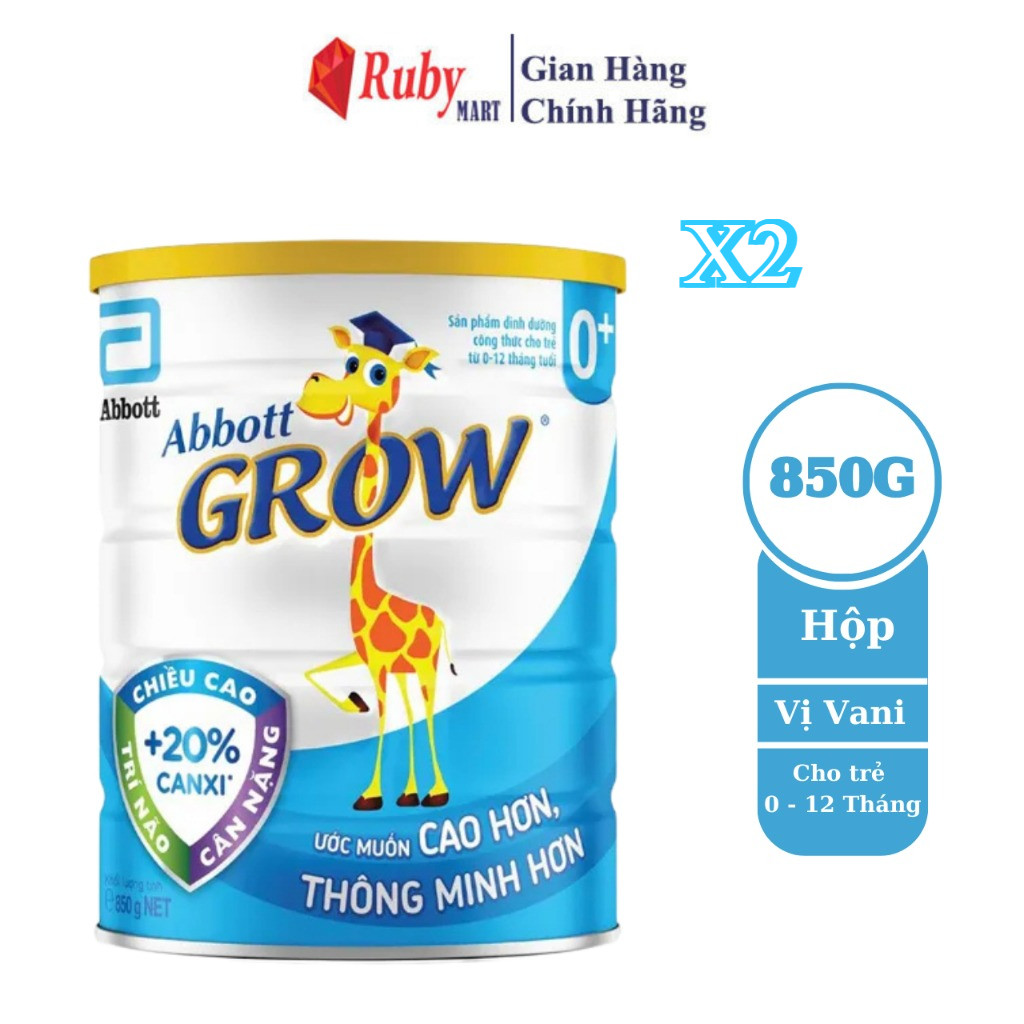 Combo 2 Lon Sữa bột Abbott Grow 0+ hương vani 850g (0 - 12 tháng)