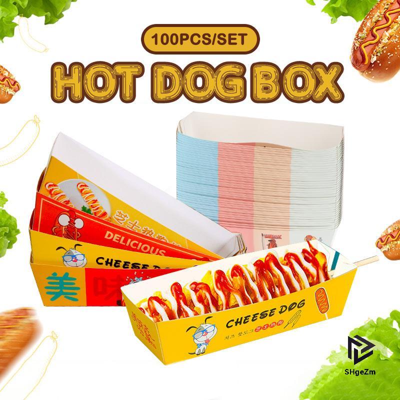 [SHgeZm] 100 Khay Nửa Dài / Hotdog Không Lạnh Có Thiết Kế In Hình Hotdog Sandwich Khay Ăn Chó Nóng K