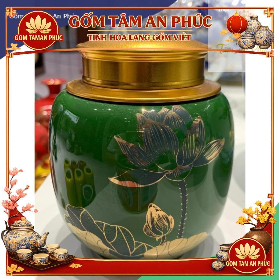 Bình trà bát tràng, lọ đựng trà bằng sứ, hũ đựng trà gốm sứ bát tràng, bình đựng cà phê - ĐK